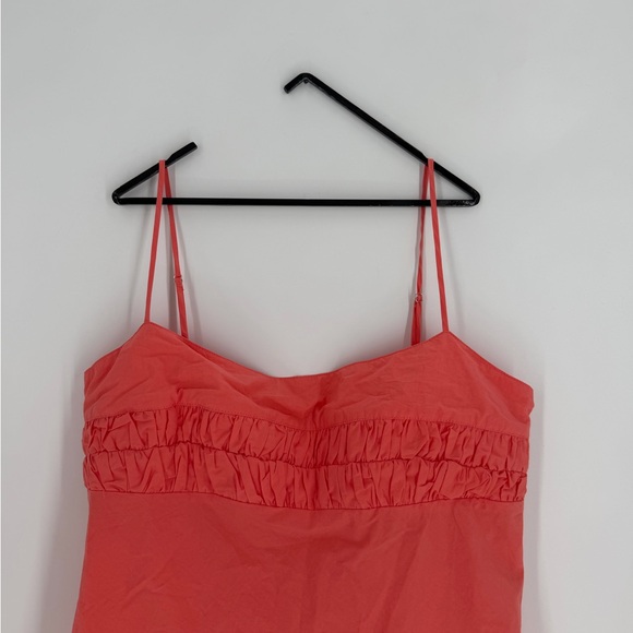 Ciao Lucia Nera Crispy Washed Poplin Ruched Slip Midi Dress In Grapefruit